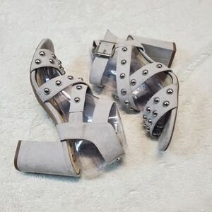 Circus Sam Edelman Gray Silver Studded Moto Biker Ankle Strap Block Heels‎ 8.5
